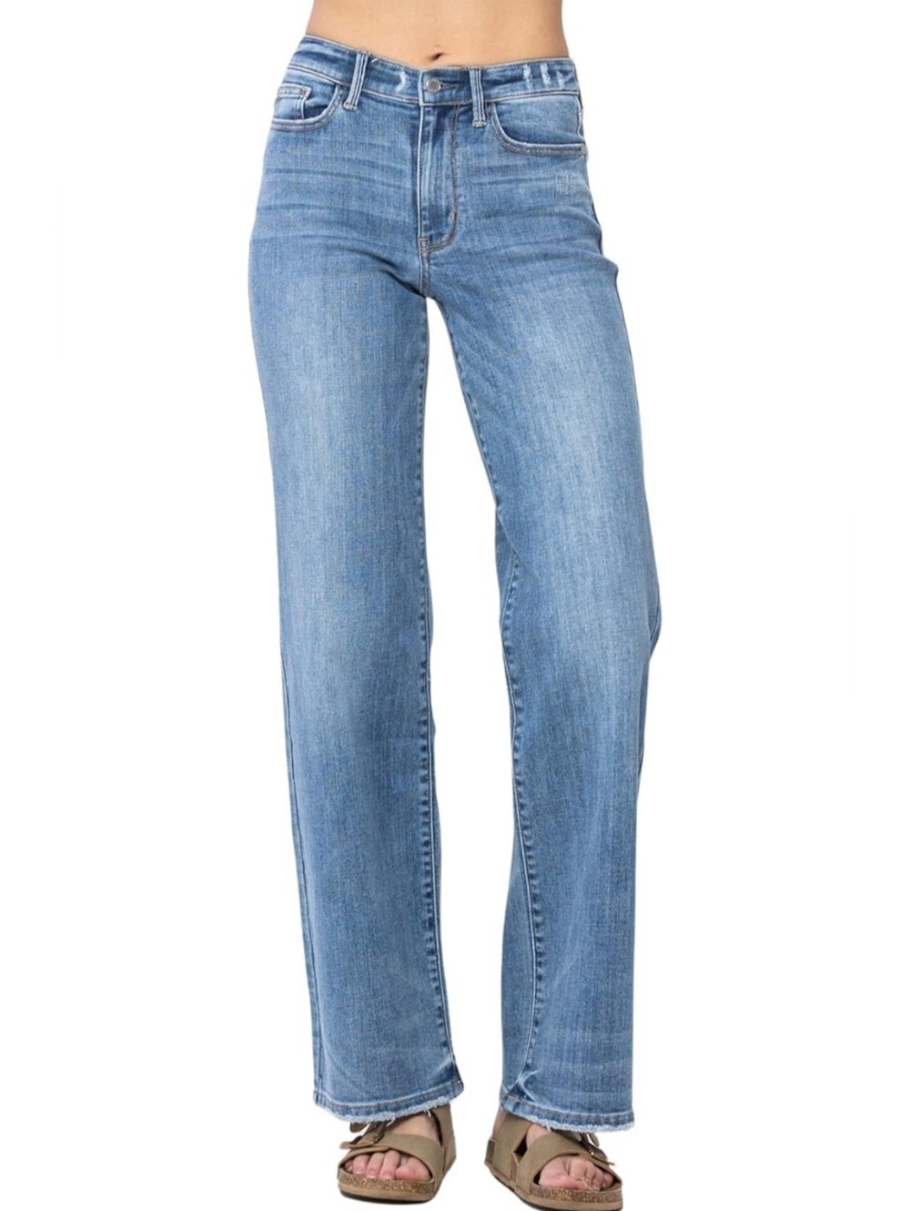 Judy Blue Mid Rise Medium Vintage Wash Wide Leg Jeans Straight Classic 7/28 NWT
